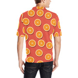 Oranges pattern red background Men's All Over Print Polo Shirt