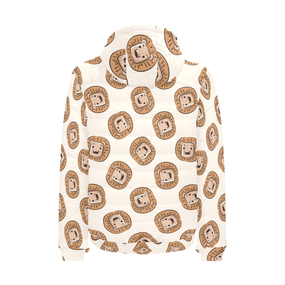 Lion Pattern Print Design 01 Men's Padded Hooded Jacket
