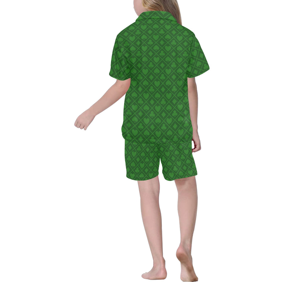 Casino Cards Suits Pattern Print Design 04 Kids' Boys' Girls' V-Neck Short Pajama Set