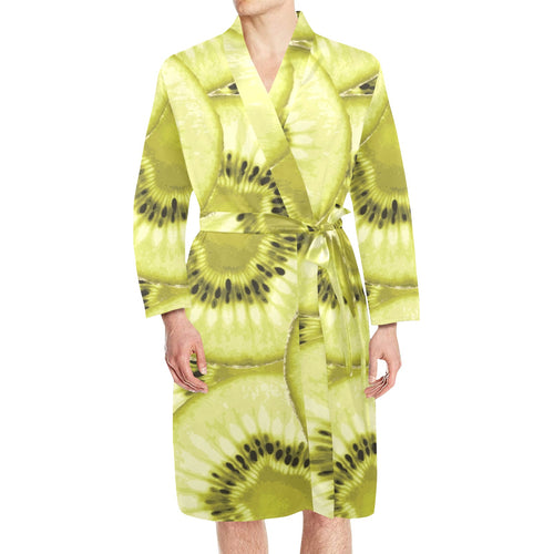 Sliced kiwi pattern Men's Long Sleeve Belted Night Robe