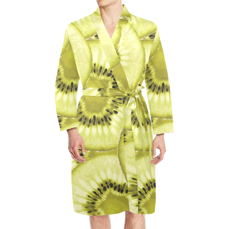 Sliced kiwi pattern Men's Long Sleeve Belted Night Robe