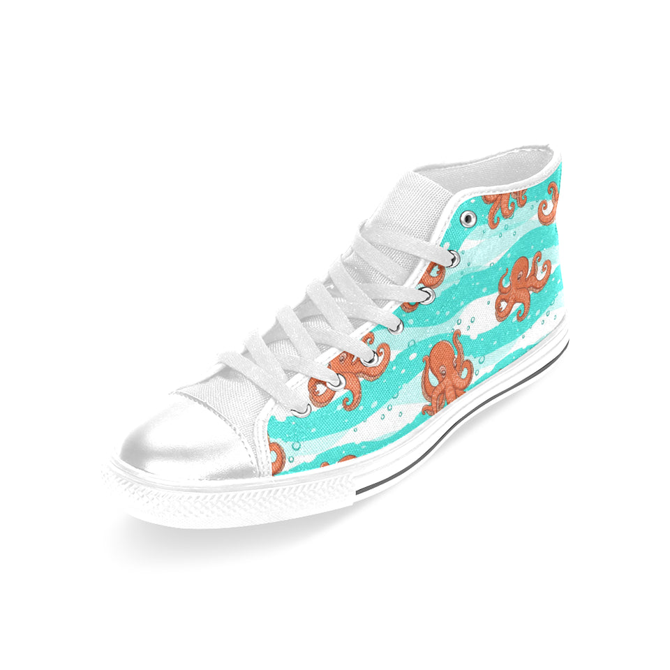 Octopuses sea wave background Women's High Top Canvas Shoes White