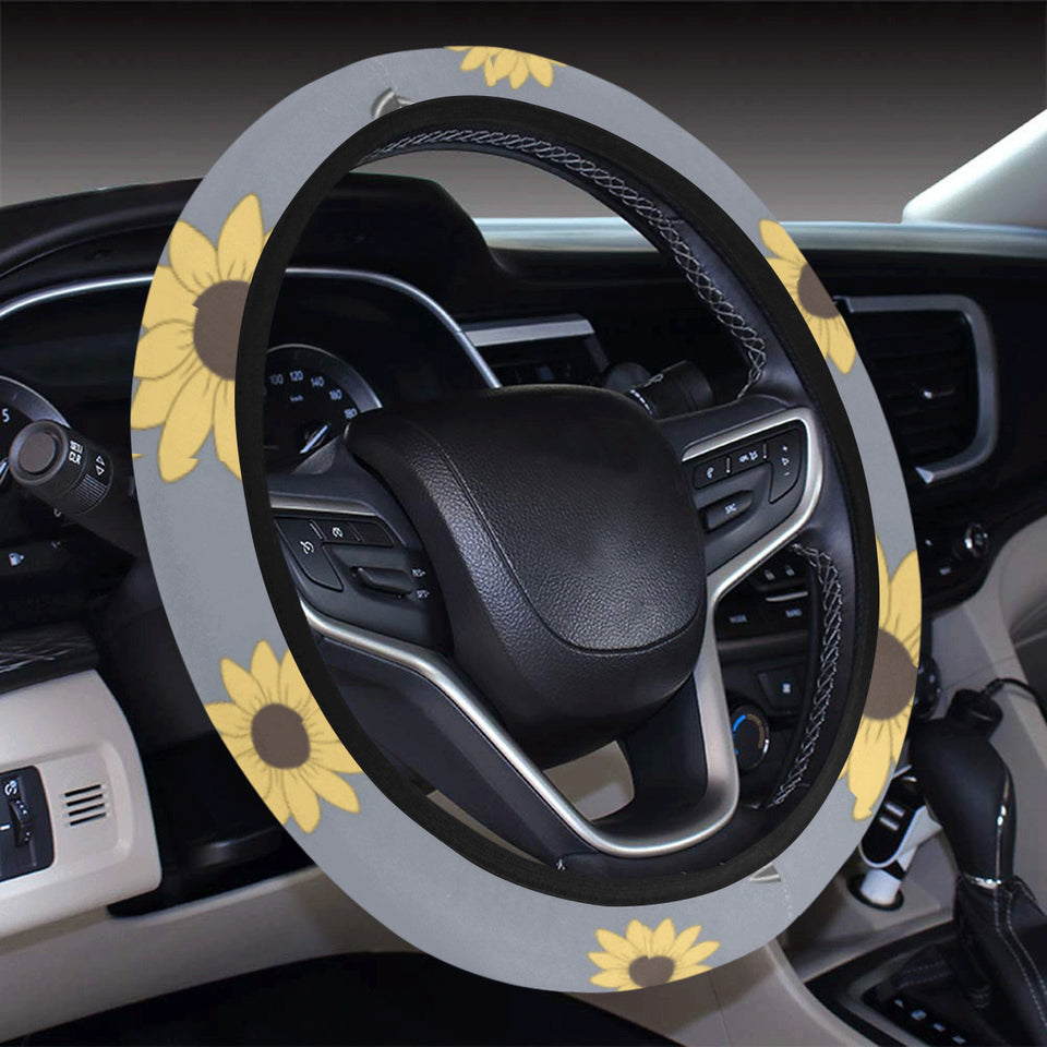 Cute hamster sunflower pattern background Car Steering Wheel Cover