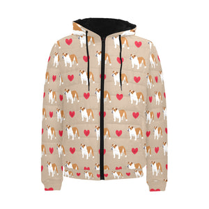 English Bulldog Pattern Print Design 05 Men's Padded Hooded Jacket