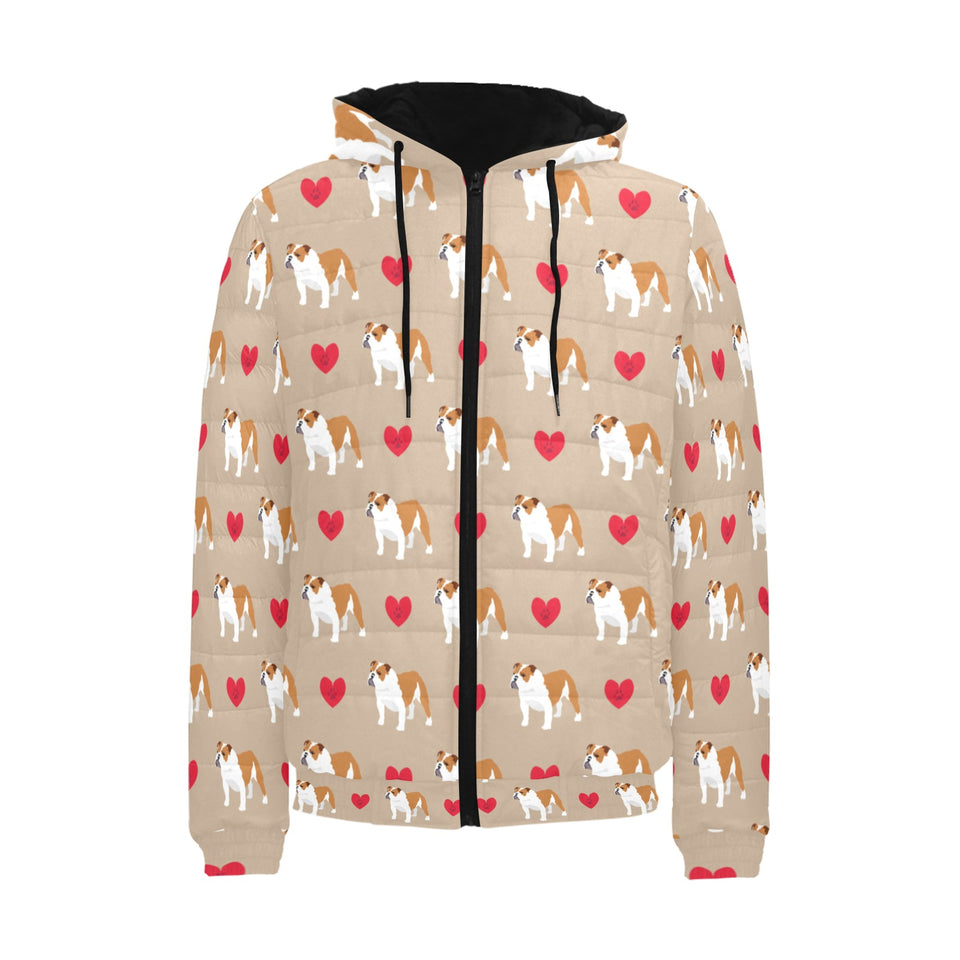 English Bulldog Pattern Print Design 05 Men's Padded Hooded Jacket