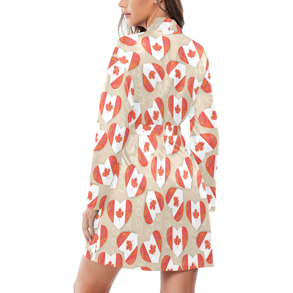 Canada Pattern Print Design 01 Women's Long Sleeve Belted Night Robe