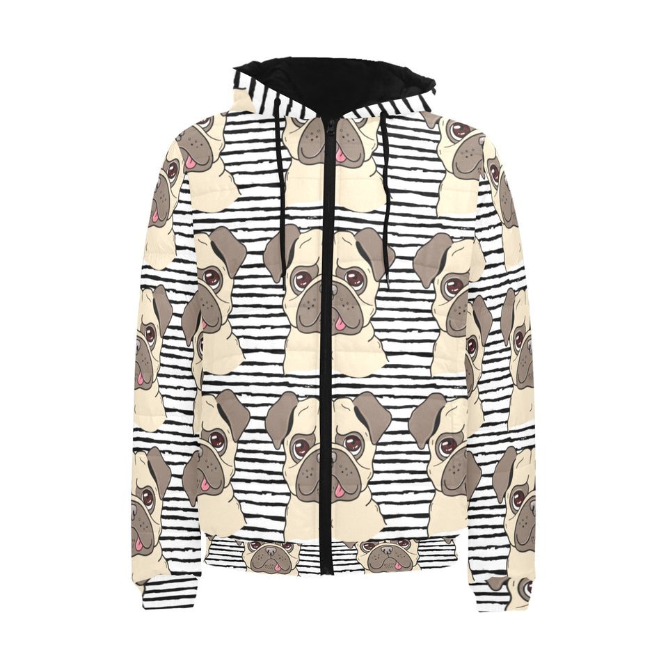 Happy pug pattern Men's Padded Hooded Jacket