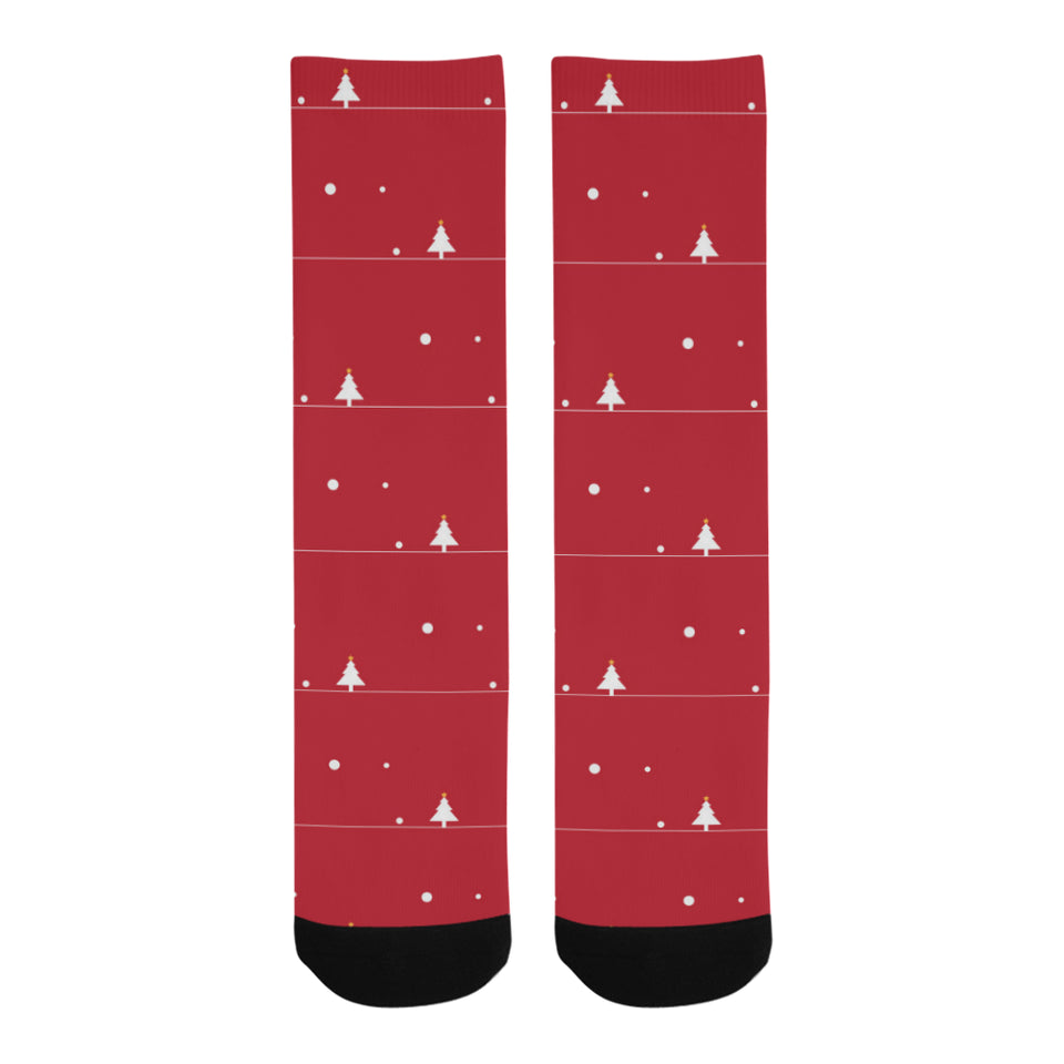 Christmas tree star snow red background Crew Socks