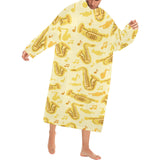 Saxophone cornet pattern yellow background Blanket Robe with Sleeves