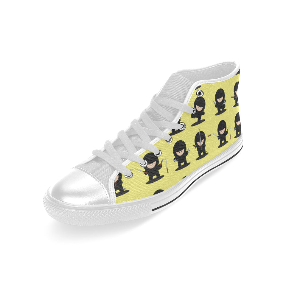 Cute ninja yellow background Men's High Top Canvas Shoes White