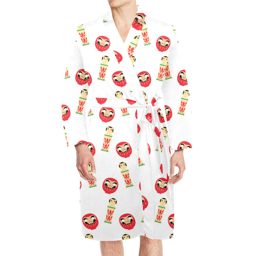 Daruma japanese wooden doll Men's Long Sleeve Belted Night Robe