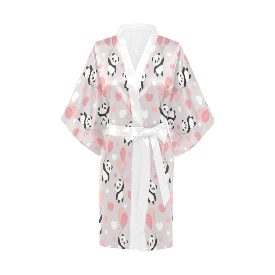 Cute panda ballon heart pattern Women's Short Kimono Robe