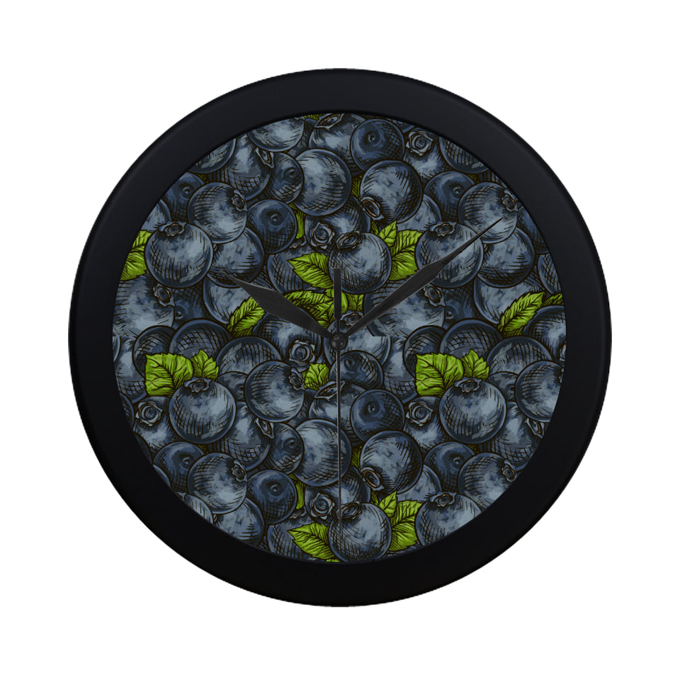 blueberry pattern Elegant Black Wall Clock