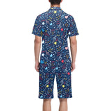 Music Notes Pattern Print Design 03 Men's V-Neck Short Pajama Set