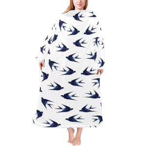 Swallow Pattern Print Design 03 Blanket Robe with Sleeves