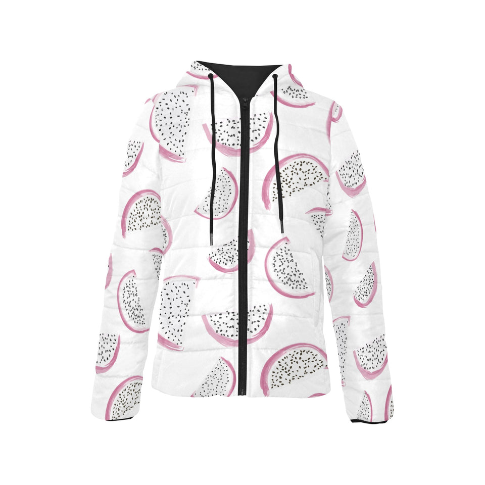 dragon fruit pattern Women's Padded Hooded Jacket