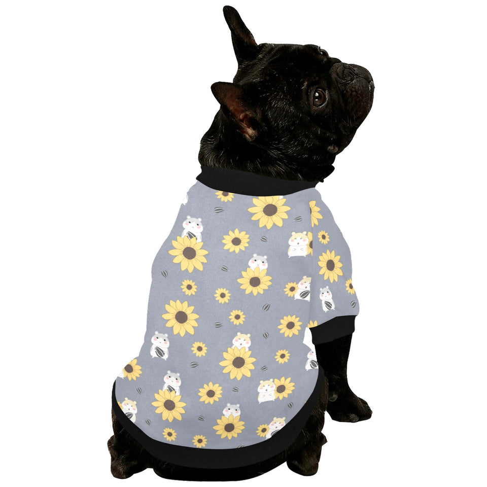 Cute hamster sunflower pattern background All Over Print Pet Dog Round Neck Fuzzy Shirt