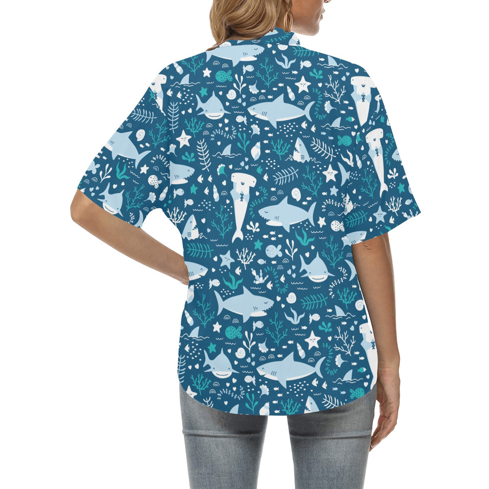 Cute shark pattern Women's All Over Print Hawaiian Shirt