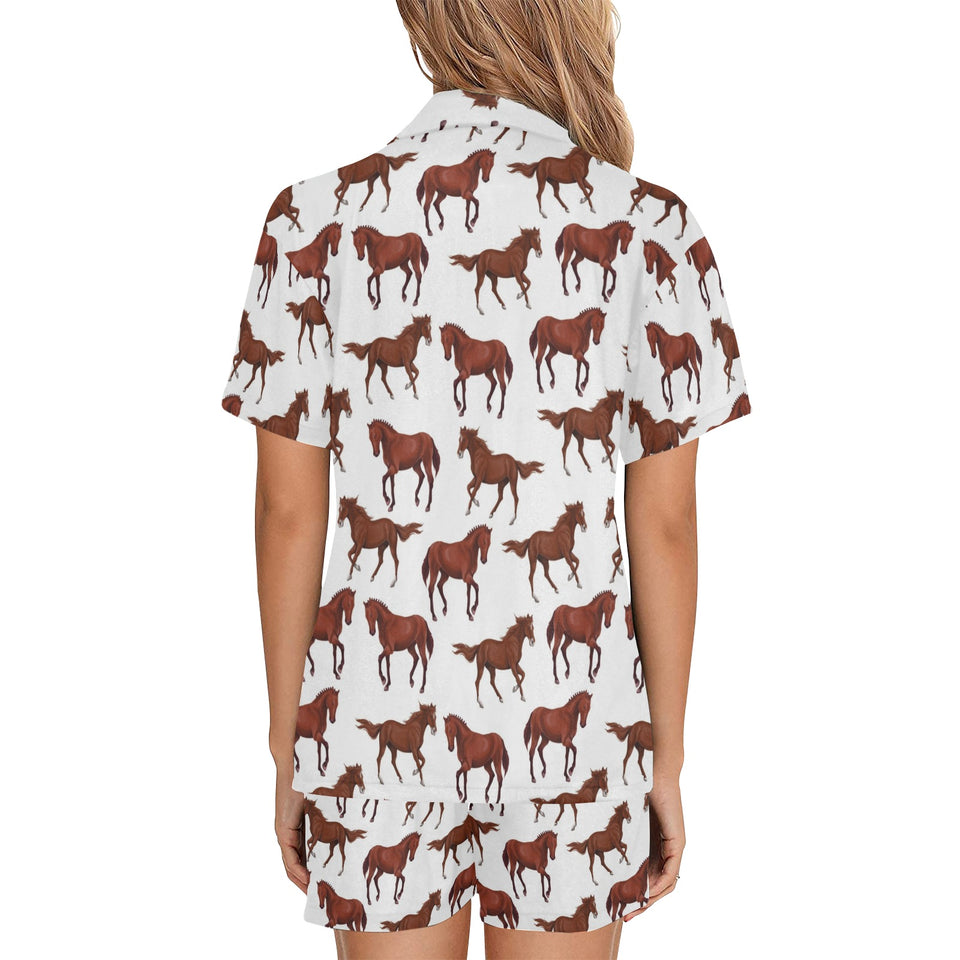 Horses running pattern background Women's V-Neck Short Pajama Set