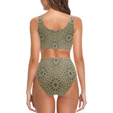 arabic star gold pattern Chest Bowknot High Waisted Bikini Swimsuit