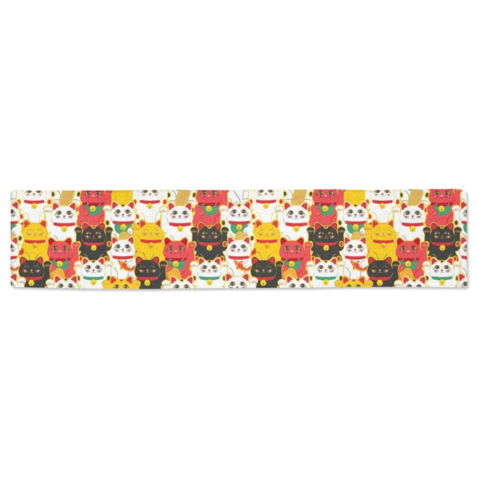 Colorful Maneki neko cat pattern Table Runner