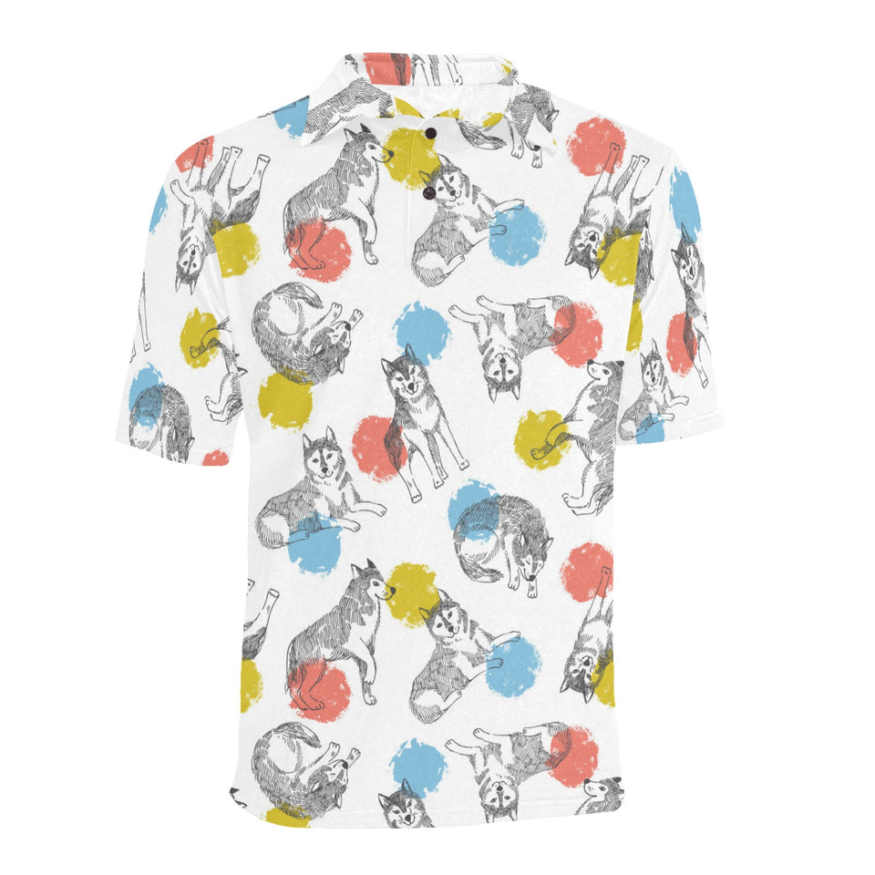 Siberian husky and colorful circle pattern Men's All Over Print Polo Shirt