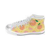 Grapefruit yellow background Women's High Top Canvas Shoes White