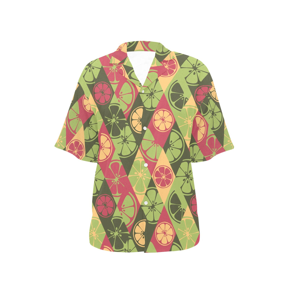 Cool Geometric lime pattern Women's All Over Print Hawaiian Shirt