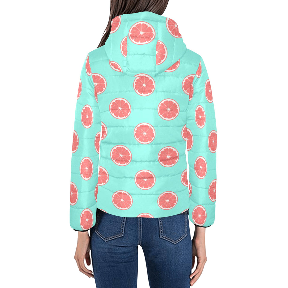 Grapefruit green background Women's Padded Hooded Jacket