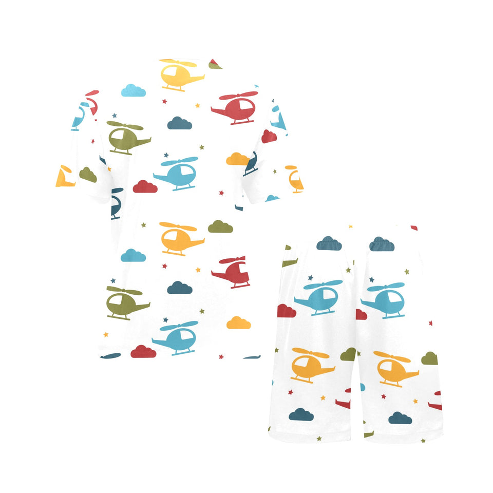 Colorful helicopter pattern Men's V-Neck Short Pajama Set