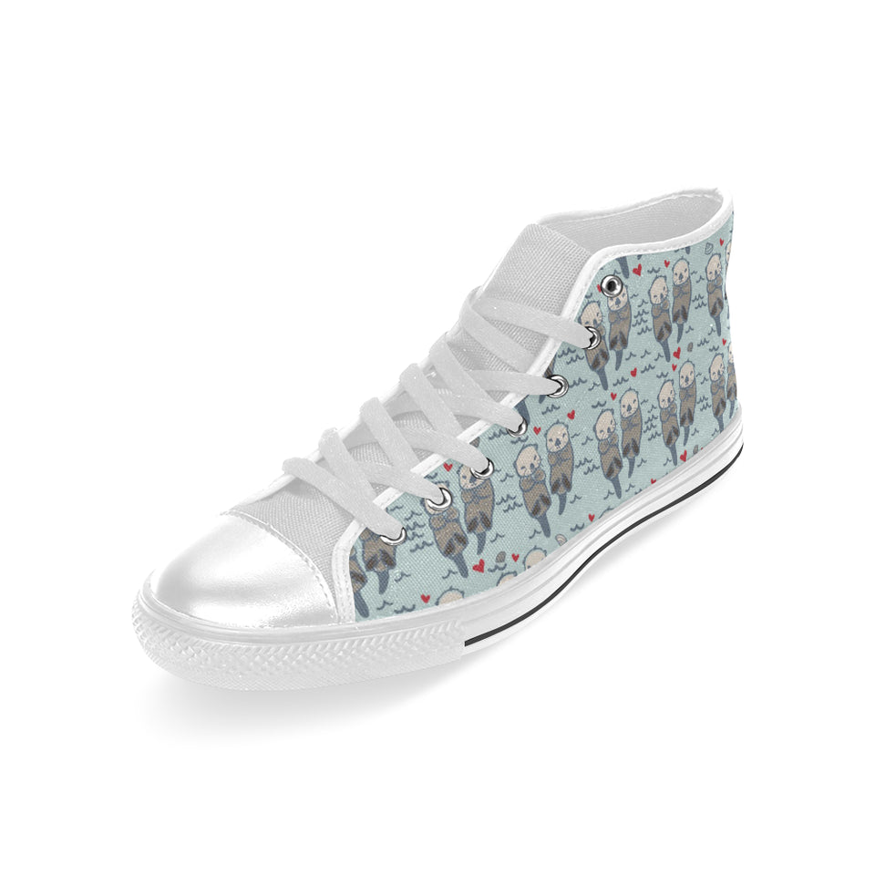 Lovely Sea Otter Pattern Men's High Top Canvas Shoes White