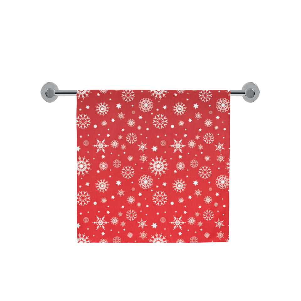 Snowflake pattern red background Bath Towel
