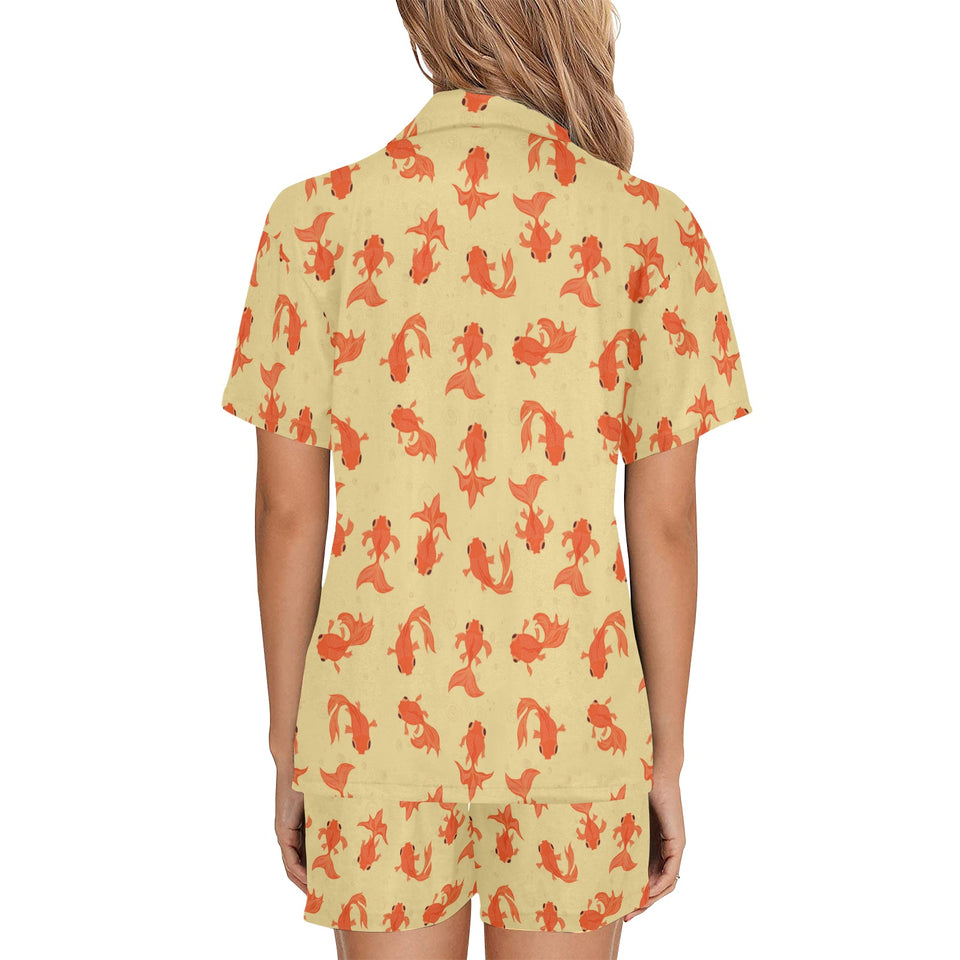 Goldfish Pattern Print Design 02 Women's V-Neck Short Pajama Set