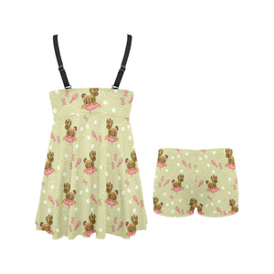 Yorkshire Terrier Pattern Print Design 01 Chest Sexy Pleated Two Piece Swim Dress