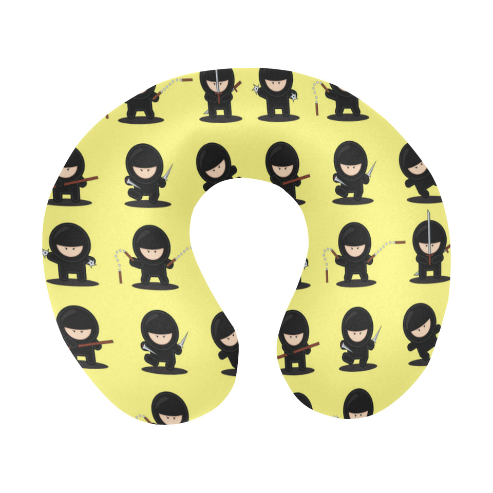 Cute ninja yellow background U-Shaped Travel Neck Pillow
