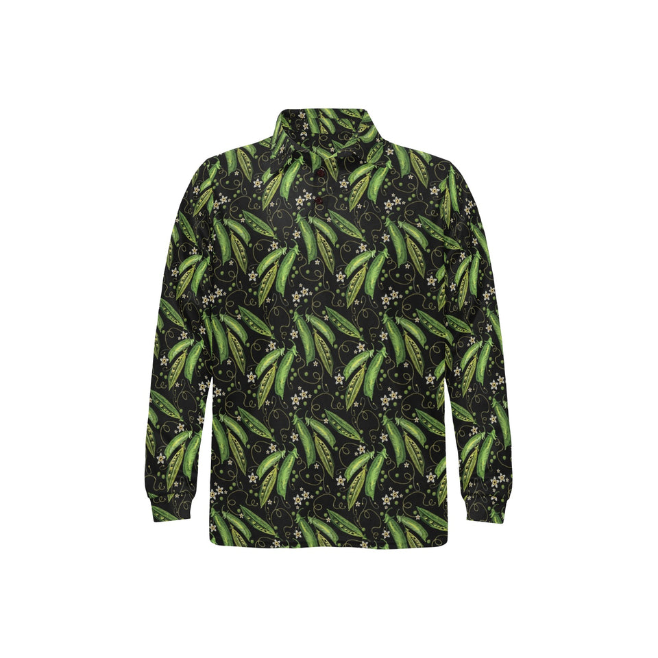 Green Peas Pattern Print Design 02 Men's Long Sleeve Polo Shirt