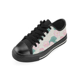Pink lotus waterlily leaves pattern Men's Low Top Canvas Shoes Black