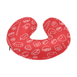 sushi pattern red background U-Shaped Travel Neck Pillow