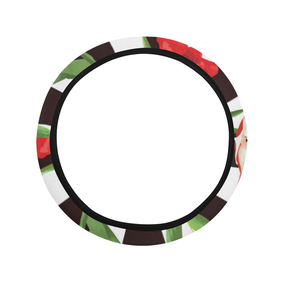 red and white tulips pattern Car Steering Wheel Cover