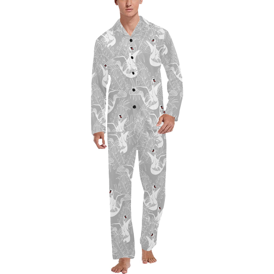 white swan gray background Men's Long Pajama Set