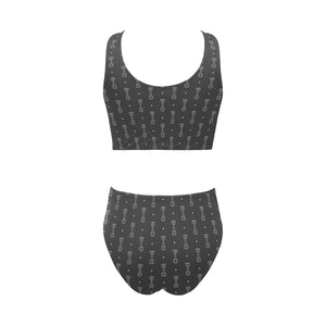 Engine Piston Black Background Pattern Design 02 Chest Bowknot High Waisted Bikini Swimsuit