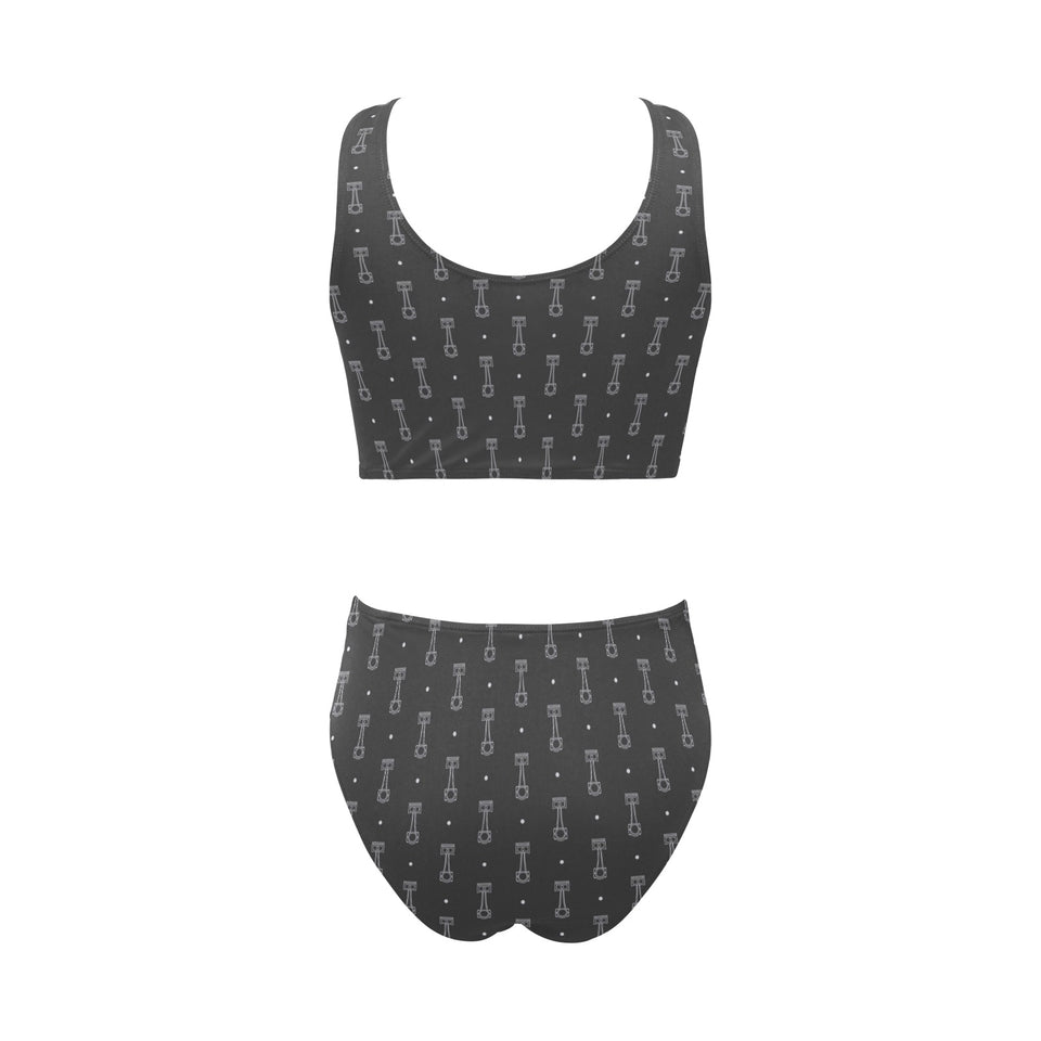 Engine Piston Black Background Pattern Design 02 Chest Bowknot High Waisted Bikini Swimsuit