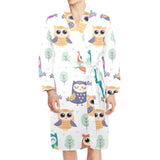 Cute owl pattern Men's Long Sleeve Belted Night Robe
