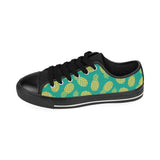 Pineapples pattern green background Men's Low Top Canvas Shoes Black
