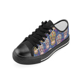 Sugar skull flower pattern Women's Low Top Canvas Shoes Black