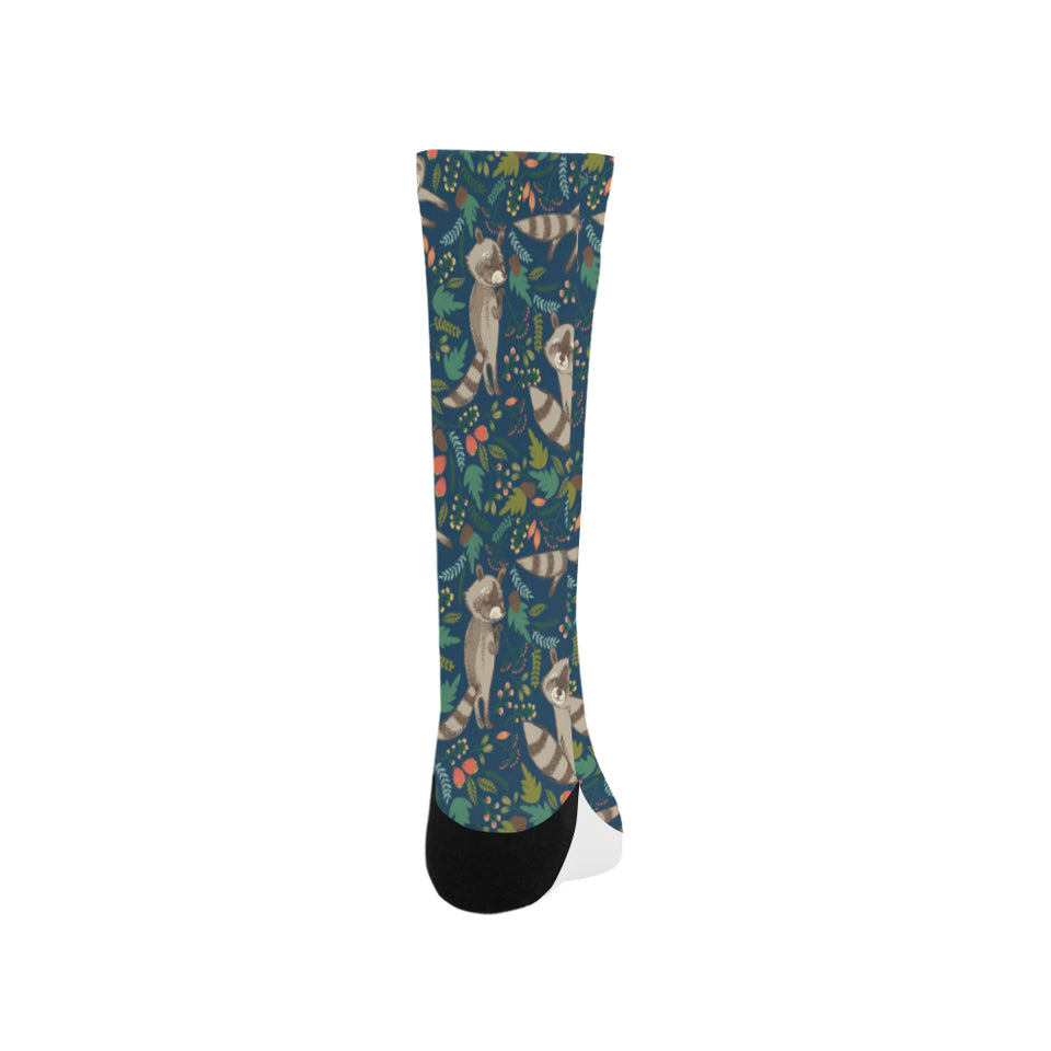 Raccoon tropical leaves pattern Crew Socks