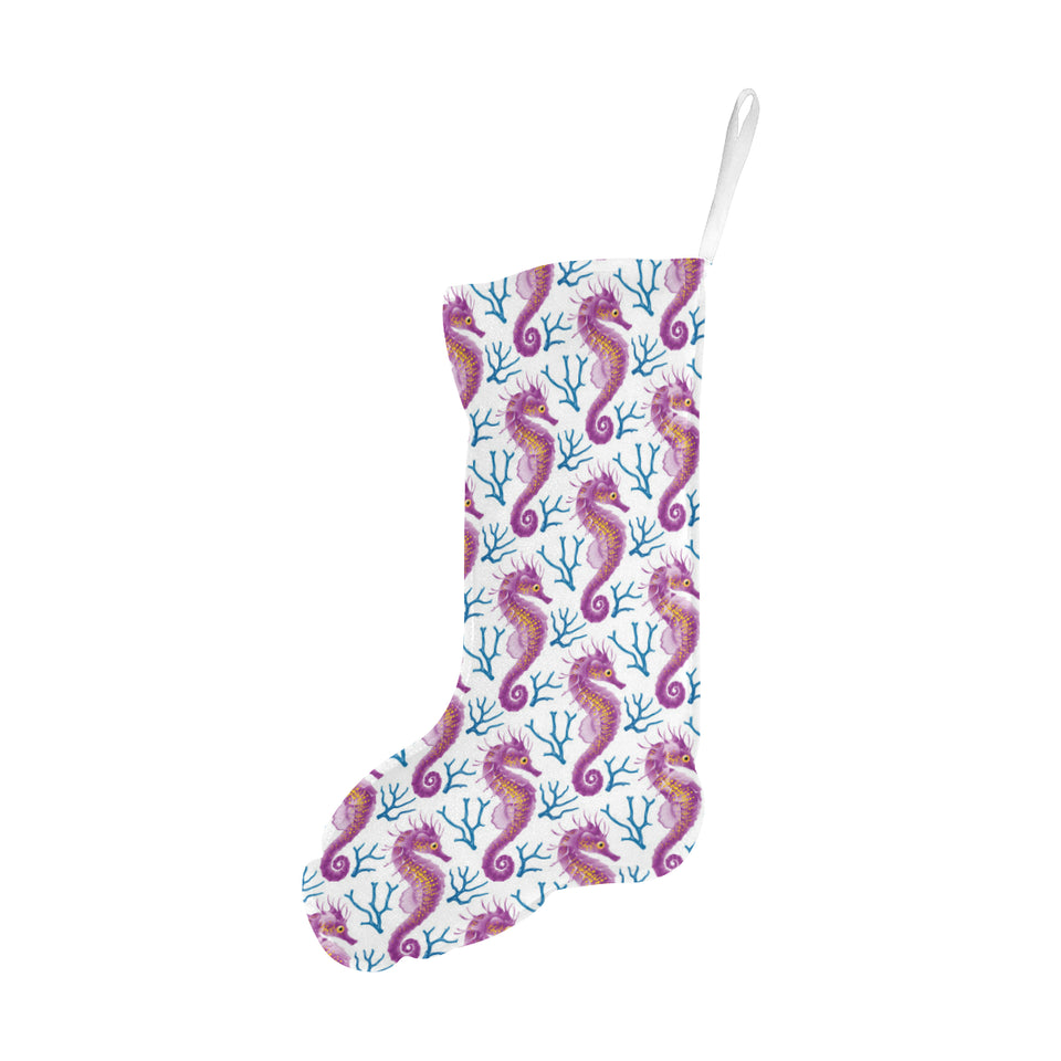 Purple seahorse blue coral pattern Christmas Stocking