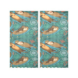 cute brown sea otters ornamental seaweed corals gr Gauze Curtain