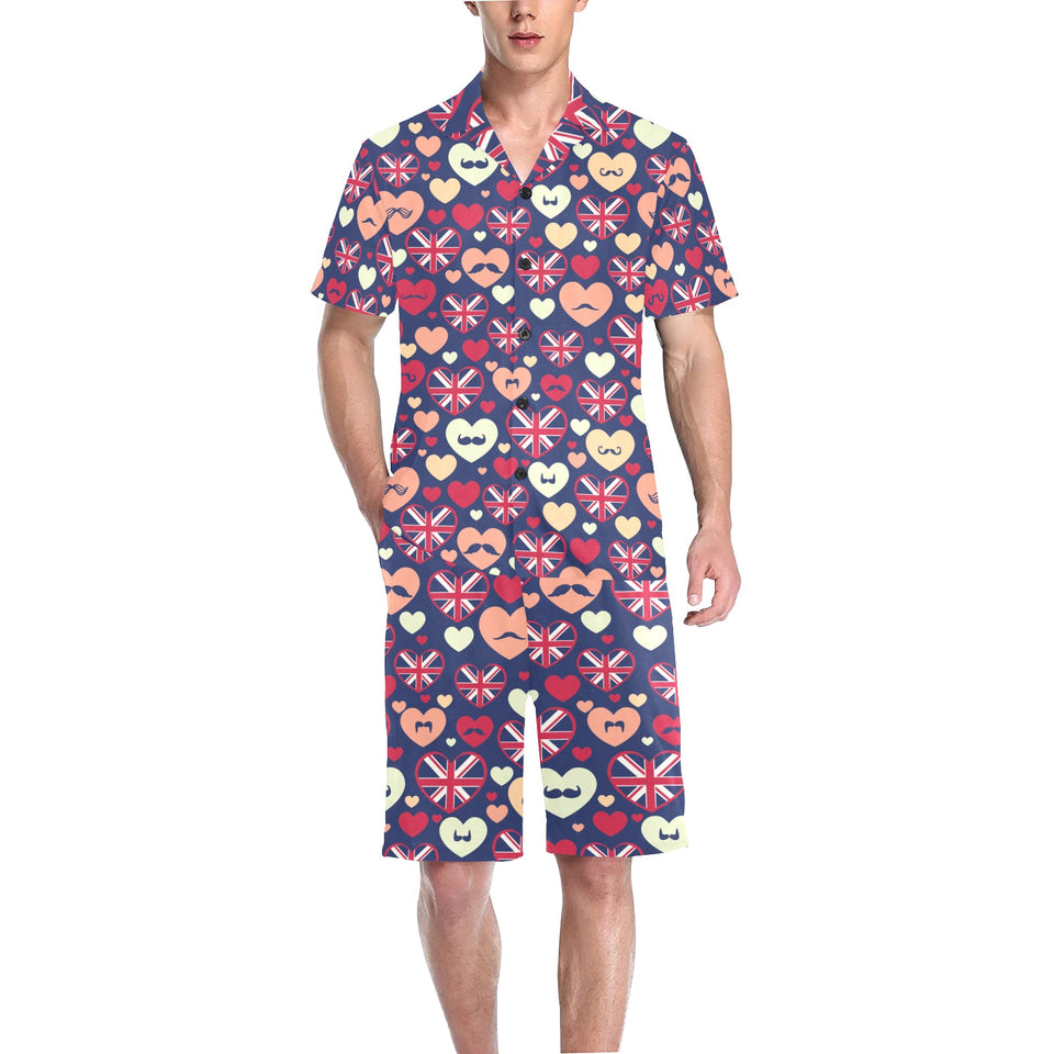 British Pattern Print Design 02 Men's V-Neck Short Pajama Set