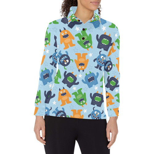 Alien Pattern Print Design 04 Women's Long Sleeve Polo Shirt